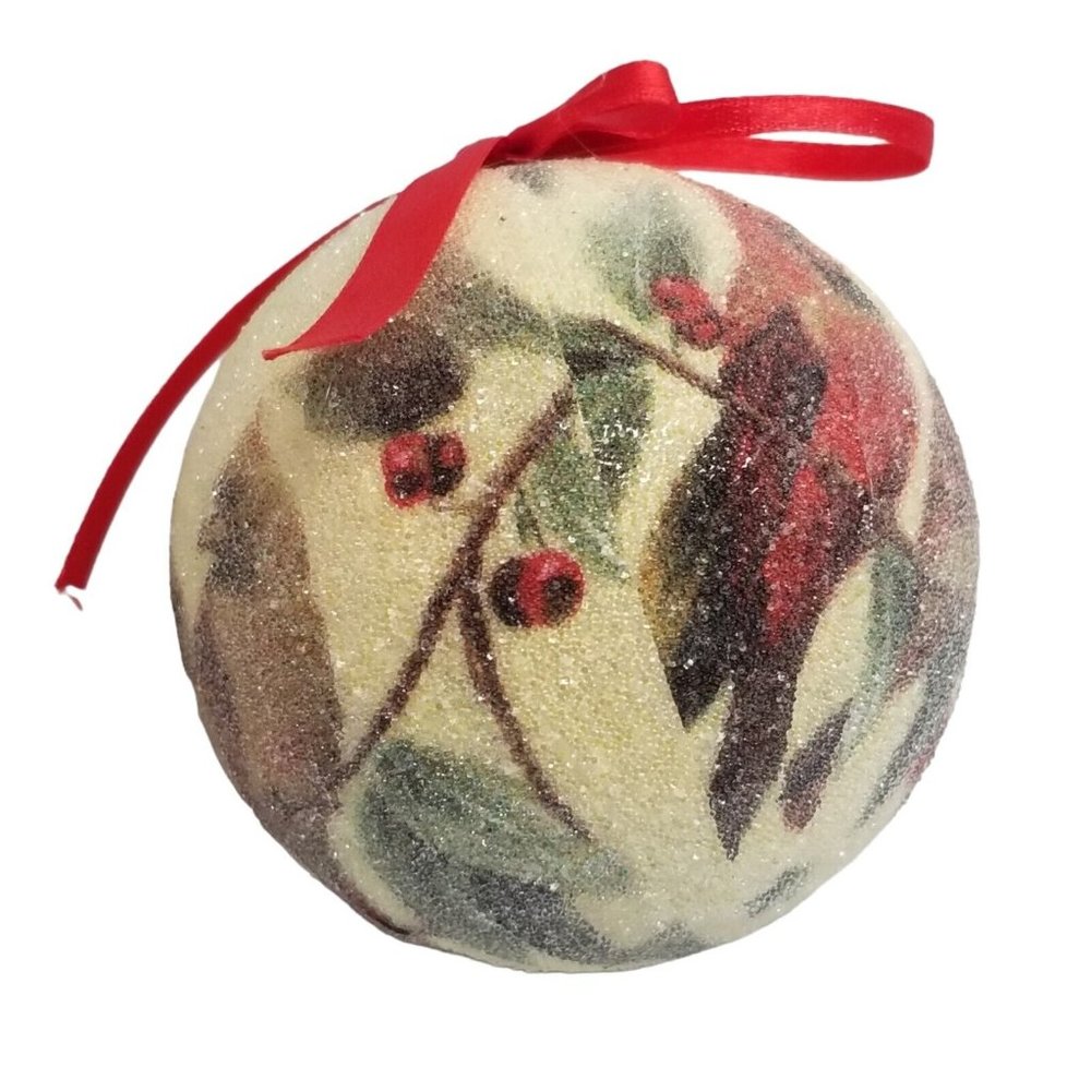 Decorative Christmas Balls Frosted Birds Cardinals Bulbs Pair Set Red Ornaments - Picture 5 of 10
